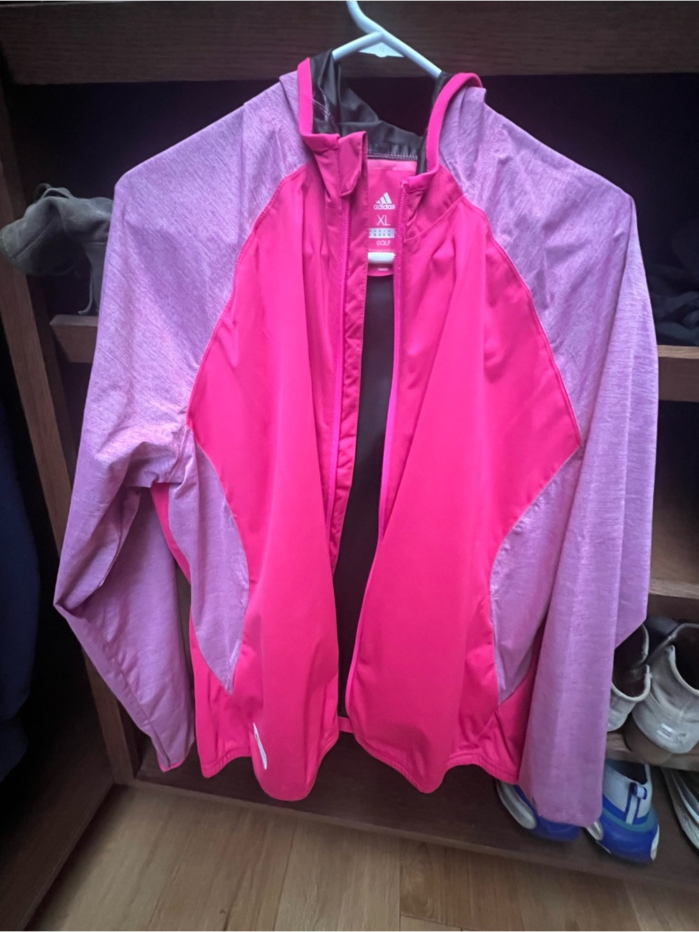 adidas Women's Hot Pink and Light Pink Hooded windbreaker Jacket great for golf